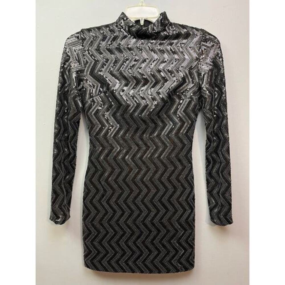 Mistress Rocks Crash Dress Womens medium Black Sequin Bodycon‎ Mock Neck